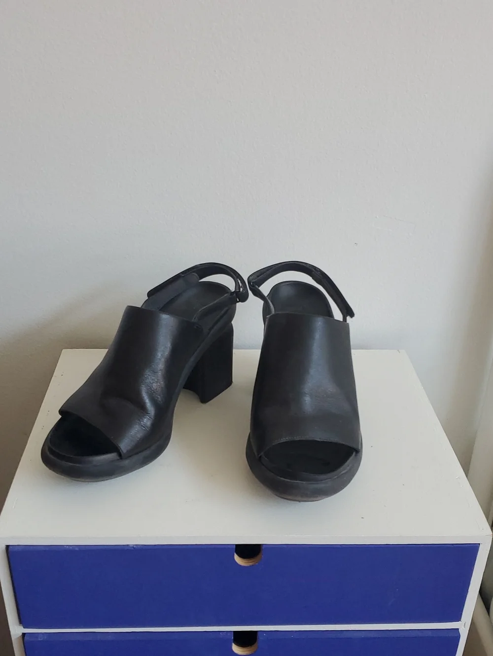 Black Camper Leather Open-Toe Block Heel Slingback Women’s Sandals - Picture 1 of 4